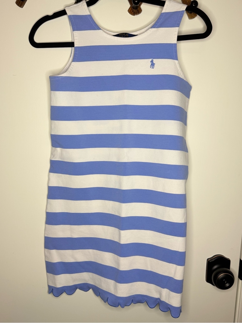 Girls Polo by Ralph Lauren White & Light Blue Striped Tank Dress
